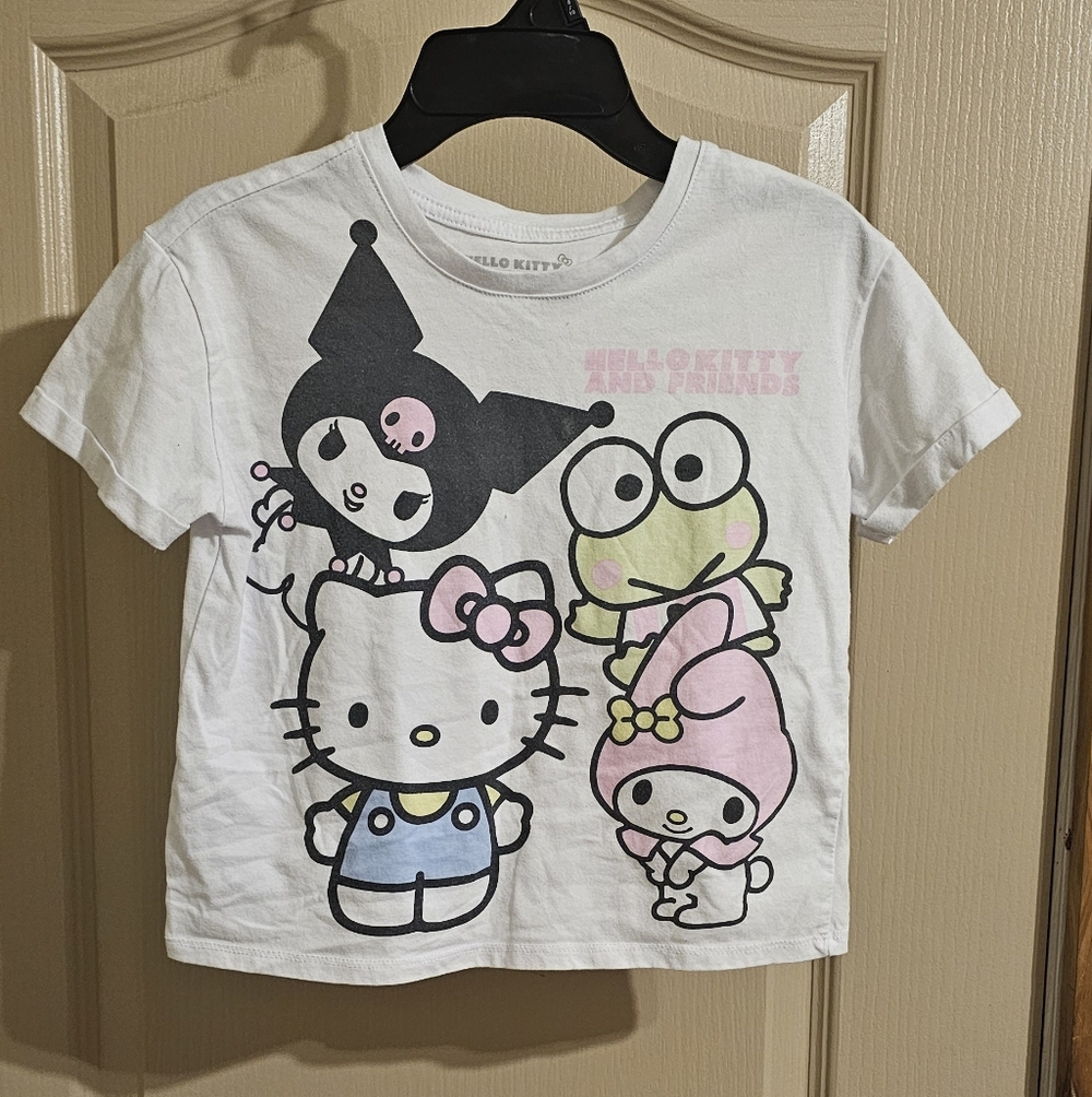 Hello Kitty & Friends White and Pink Girls T-Shirt Medium 10/12 Sario Kuromi